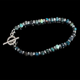 メンズ天然石ブレスレット クリソコラ マンテルブレスレット 21cm ラージサイズ SILVER925 カレンシルバー ボタンカット パワーストーン 男性用 シルバーカラー ギフト 低金属アレルギー素材【店舗発送】