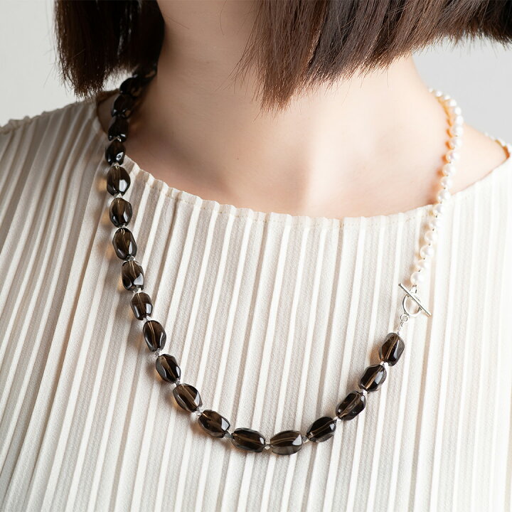 楽天市場】ロングネックレス シルバー パールと天然石スモーキー 