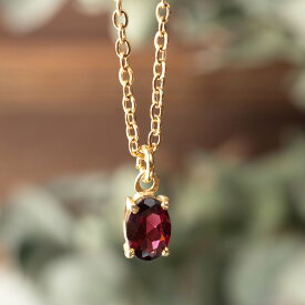 天然石ロードライトガーネットのショートネックレス 40+5cm アジャスター付き レディース シンプル 枠留めオーバルファセットカット 7×5mm ゴールド 30代 40代 50代 サージカルステンレス SUS316L 金属アレルギー対応 日本製 女性