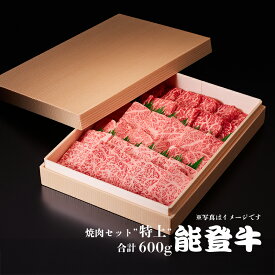能登牛 焼肉セット「特上」 合計600g［冷凍］ モモorカタ｜バラ｜ ロース ギフトボックス 野々市ミート ギフト 感謝の贈り物に