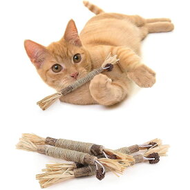 猫 噛むおもちゃ 6本入り 歯磨き 歯ぎしり棒 天然木 麻縄 安全 無毒 肥満解消 運動不足解消 ストレス解消
