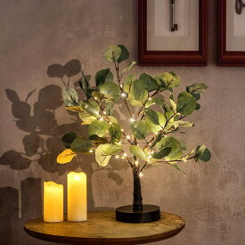 ブランチツリー LED ユーカリ 照明ライト 電池式 50電球 高さ45cm 卓上 飾り ミニツリー 観葉植物