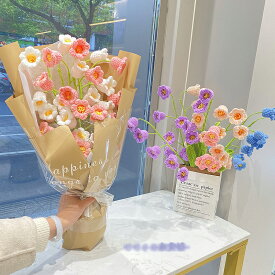 4本セット 毛糸 造花 花束 かぎ針で編む花束 枯れない花 手芸 編み物 手作り 母の日 敬老の日 開店祝い 卒業式 女性 プレゼント バレンタインデー ホワイトデー お返し ぬいぐるみ花束 可愛い 花束 誕生祝 花 結婚式