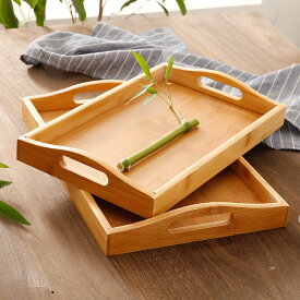 竹製 角型 取っ手付 洗える ランチトレー おしゃれなトレイ 和風 ティーとカフェ お盆 業務用
