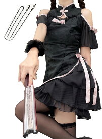 セクシー チャイナ 服 半袖 ドレス 大きいサイズ S~6L 衣装 コスプレ ミニドレス 白 黒 赤 肩出し ゴスロリ 可愛い フリル リボン ワンピース 衣装 コスチューム LL 2L 3L 4L 5L 6L レディース メンズ 女性 男性 ゴシック ロリータ ぽっちゃりサイズ 男女兼用 ミニ丈