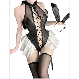 過激 セクシー バニーガール コスプレ シースルー うさ耳 可愛い フリル チュールレース 白 うさぎ レオタード セクシー コスチューム ホワイト 衣装