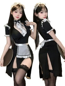 フリル メイド エプロン コスプレ シースルー 透け セクシー サイドスリット 可愛い コスチューム 衣装 半袖 エロ 過激 調教 メイド服 小悪魔 文化祭 学園祭 コンカフェ メイドカフェ イベント 大人 男女兼用 かわいい