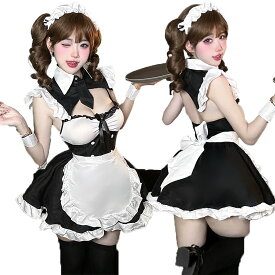 過激 セクシー アイドル メイド服 コスプレ 衣装 かわいい ミニ丈 コスチューム コンカフェ フリル カチューシャセクシーメイド ワンピース メイド喫茶 撮影会 クラシカルメイド服