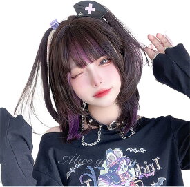 ウィッグ ボブ 自然 セミロング ストレート 紫 パープル 黒髪 パープル メッシュ 病み可愛い フルウィッグ ロリータ コスプレ かつら wig 小顔 地雷 闇 アシンメトリー インナーメッシュ パンクかわいい かつら 撮影用 イメチェン おろそい くらげヘア ロング ショート