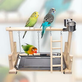 おもちゃ 吊り下げ 木 小鳥 止まり木 タワー インコ 木製 鳥 玩具 皿付く はしご アスレチック 休憩 揺らして 無害 取付け簡単 送料無料