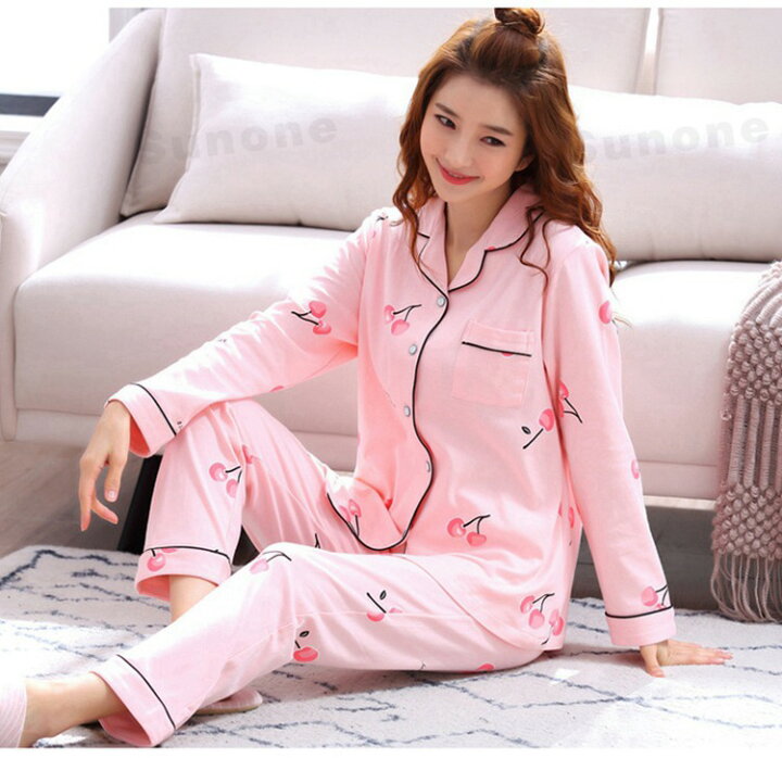 市場 レディースパジャマ 前ボタン ゆったり 前開き 襟なし Vネック パフスリーブ 長袖 ベージュ 茶系 上下セット クマワンポイント ポケット付き