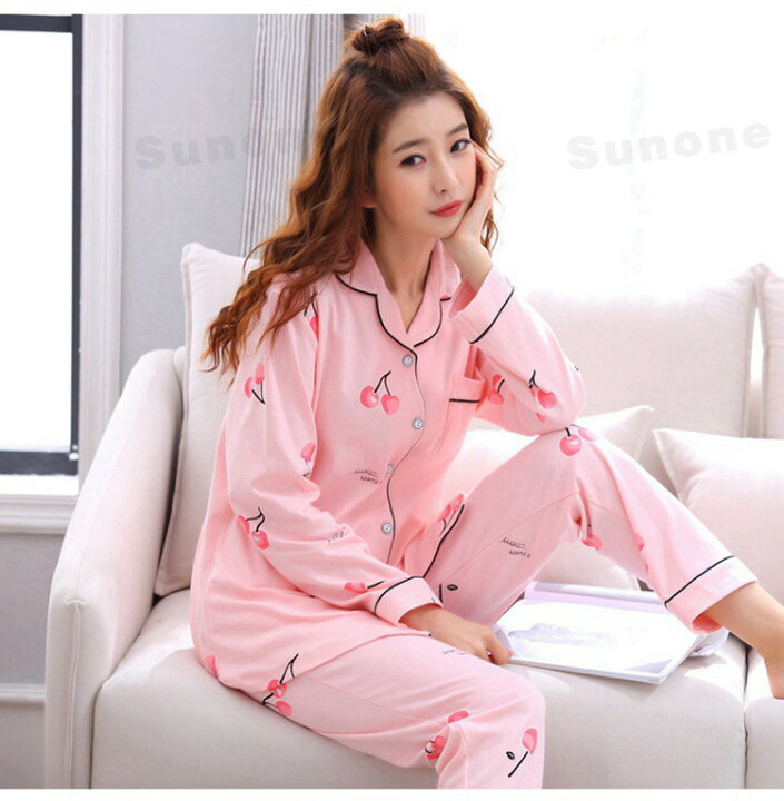 市場 レディースパジャマ 前ボタン ゆったり 前開き 襟なし Vネック パフスリーブ 長袖 ベージュ 茶系 上下セット クマワンポイント ポケット付き