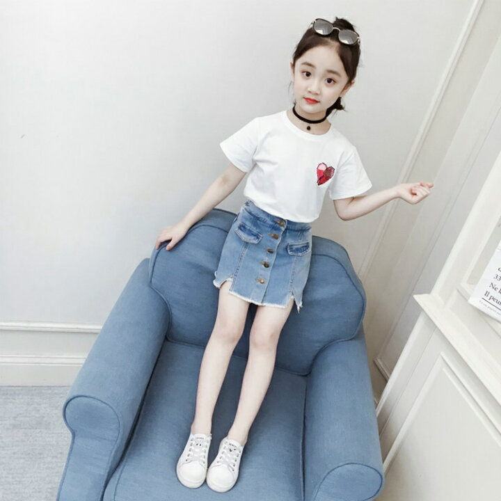 楽天市場 子供服 スカート 女の子 夏 キュロット デニムスカート ショートスカート シンプル 無地 ハイウエスト Aスカート ゆったり前ボタン 可愛い おしゃれ 半スカート 子供服 女の子 ショートスカート Sunone Shop