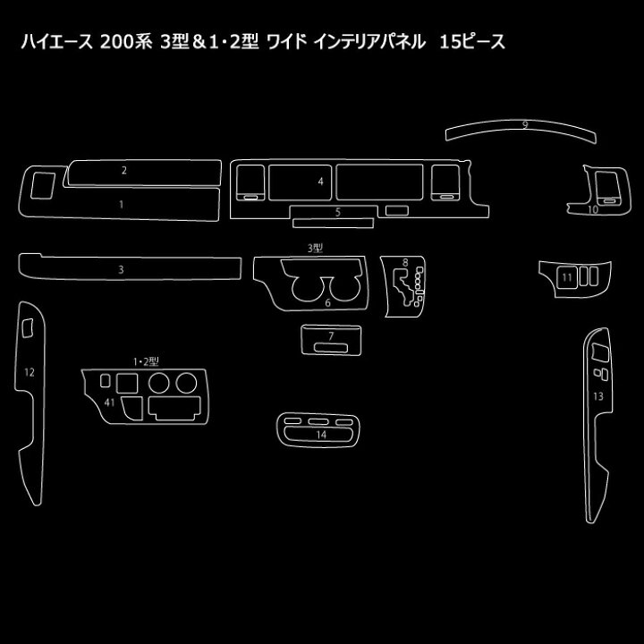 HELIOS 200系 ハイエース 1型 2型 3型 標準 インテリア 3点 オリーブ 