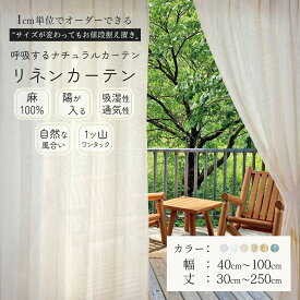陽が入る オーダーカーテン リネン 麻100% 1枚入り 1cm単位からオーダー可能 カーテン [幅 40〜100cm][丈 30〜250cm]透ける 非遮光 シンプル ナチュラル ワンタック タッセル付 韓国インテリア 北欧 [非遮光CP] [R-SS]