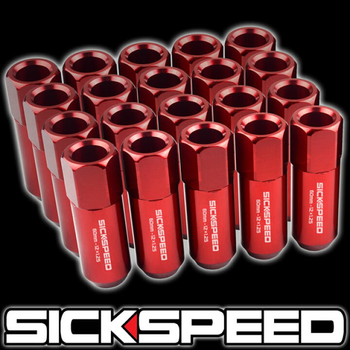 楽天市場】SICKSPEED アルミロングナット レッド 20本 M12xP1.5 60mm  