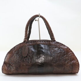 【中古】2507-61 イビサ イビザ ハンドバッグ IBIZA オーストリッチ製 ブラウン 上ZIP