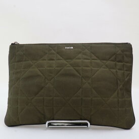【中古】2602-14 ディオール ポーチ クラッチバッグ 美品 DIOR ナイロンキャンバス製 カーキ 上ZIP キルティング