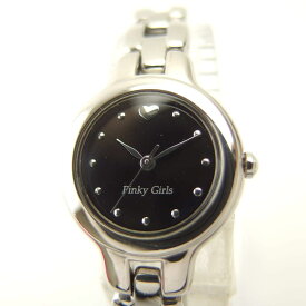 【中古】 E799TG ピンキーガールズ レディース クオーツ腕時計 QZ 黒文字盤 丸型 箱