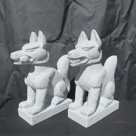 きつね キツネ 狐 一対 1尺 お稲荷 お狐様 置物 みかげ 石 御影石（色なし）