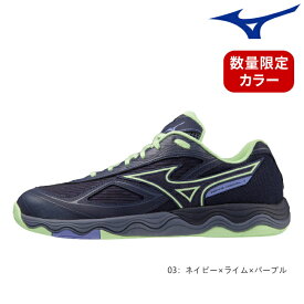 【お買い物マラソン ポイント5倍キャンペーン中】【数量限定カラー】ミズノ MIZUNO 卓球シューズ ウエーブメダル 7 (WAVE MEDAL) 03 ネイビー×ライム×パープル メンズ レディース 2E相当 81GA2315