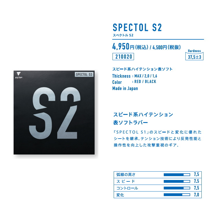 VICTAS ヴィクタス 卓球ラバー SPECTOL S2 スペクトル S2 表ソフトラバー スピード系 210020 | サンワード