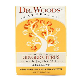 【送料無料】 モイスチャライジング ジンジャーシトラス 149g ドクターウッズ 石鹸 100％植物性【Dr. Woods】Moisturizing Ginger Citrus, Awakening 5.25 oz