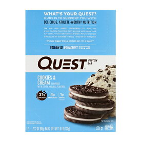 【送料無料】 クエストニュートリション プロテインバー クッキー＆クリーム 60g 12本入り グルテンフリー【Quest Nutrition】Protein Bar Cookies & Cream 60g 12 Bars