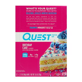 【送料無料】 クエストニュートリション プロテインバー バースデーケーキ風味 60g 12本入り グルテンフリー【Quest Nutrition】Protein Bar Birthday Cake 12 Bars