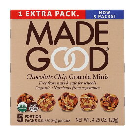 【送料無料】 チョコチップ グラノーラ 120g 各24g 5個入り メイドグッド おやつ 栄養 グルテンフリー オーガニック【Made Good】Chocolate Chip Granola Minis, 5 Packs