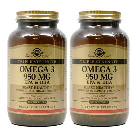 【送料無料】2個セット トリプルストレングス オメガ3 950mg EPA＆DHA 100粒 ソフトジェル ソルガー【Solgar】Triple Strength Omega 3 950 mg EPA & DHA, 100 Softgels
