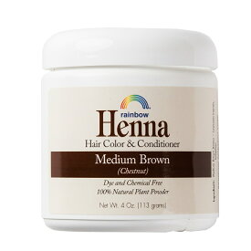 【送料無料】 ヘナ ヘアカラー&コンディショナー ミディアムブラウン 113g レインボーリサーチ【Rainbow Research】Henna, Hair Color and Conditioner, Medium Brown (Chestnut) 4 oz