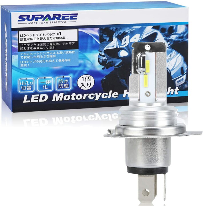 楽天市場 Suparee H4 バイク用ledヘッドライト Hi Lo切替 ファンレス 車検対応 Ledバルブ Csp1860チップ搭載 18w 6500k ホワイト 無極性 1個入り 1年保証 ｓｕｐａｒｅｅ