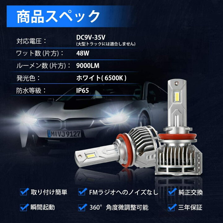 楽天市場 業界最高輝度 Suparee H7 H8 H11 H16 Hb3 Led ヘッドライト 新車検対応 lm 48w 12v 24v車対応 角度調整可能 ノイズ対策済み ホワイト 6500k ファン付き 爆光 Ledバルブ 2個入り 3年保証 ｓｕｐａｒｅｅ