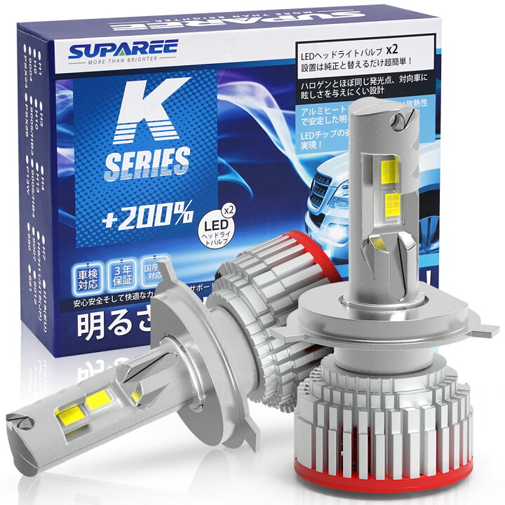 楽天市場 特売セール 5980 4980 明るさ革命 Suparee H4 Led ヘッドライト Hi Lo切替 新車検対応 角度調整可能 ノイズ対策済み カンデラ 45wハイパワー 6500k lm カットライト 12v 24車対応 ファン付き Ledバルブ 2個入り 3年保証 ミライース