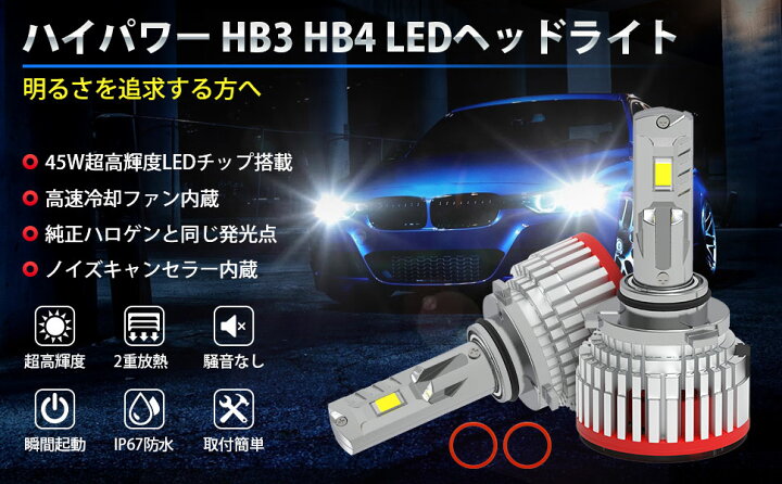 楽天市場 明るさ革命 Suparee Hb3 Hb4 Led ヘッドライト フォグランプ 新車検対応 ロービーム ハイビーム 12v 24v車対応 角度調整可能 ノイズ対策済み ハイパワー ホワイト 6500k lm 45w ファン付き Ledバルブ 2個入り 3年保証 ハイエース 0系 タント
