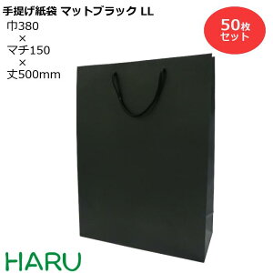 手提げ紙袋 マットブラックLL 50枚 黒 無地 幅380×マチ150×丈500mm マットPP( ブライダルバッグ 引き出物 引出物 結婚式 内祝い 手提げ袋 手提げ 紙袋 プレゼント ギフト ラッピング ショップ シ