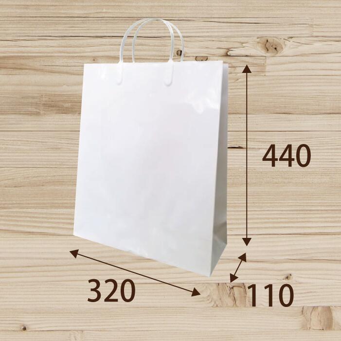 手提げ紙袋 ラミネートバッグ　M　白　30枚　巾320×マチ110×丈440mm　グロスPP　底板紙 | 包装資材のHARU