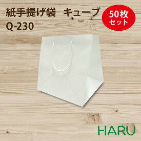 手提げ紙袋 キューブ Q-230 50枚梱包 白 無地 晒 幅250×マチ230×丈260（ 結婚式 マチ広 引き出物 引出物 大きい 手提げ袋 手提げ 紙袋 紙手提げ袋 お弁当 ケーキ 5号 ラッピング プレゼント ギフト おしゃれ 小 テイクアウト 持ち帰り 中食 デリバリー ）