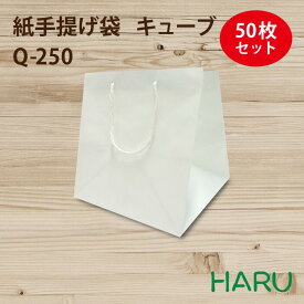 手提げ紙袋 キューブ Q-250 50枚梱包 白 無地 晒 幅280×マチ250×丈280（ ブライダルバッグ 結婚式 マチ広 引き出物 大きい 手提げ袋 手提げ 紙袋 紙手提げ袋 お弁当 ケーキ 6号 ラッピング プレゼント ギフト 大 テイクアウト 持ち帰り 中食 デリバリー ）