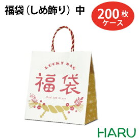 福袋（しめ飾り）中 200枚梱包 50枚×4束 幅260×マチ150×丈280（ 手提げ袋 手提げ紙袋 ペーパーバッグ 持ち帰り 福袋 HAPPYBAG お楽しみ袋 店舗用品 お正月 年末 年始 SALE セール イベント 賀正 新春 初売り）