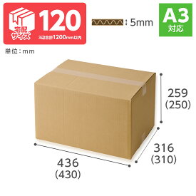 【宅配120サイズ】ダンボールNo.6 10枚（A3サイズ）内寸(長さ×幅×深さ)：430×310×250mm外形寸法(長さ×幅×深さ)：436×316×259mm外形三辺合計：1011mm厚み：5mm