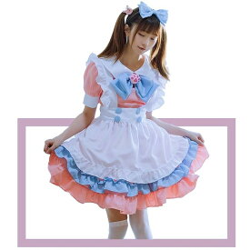 ロリータ　ワンピース 4点セットセーラー襟　蝶々結び コスプレ　かわいい　少女　ロリータ 半袖 カントリー ドレス ワンピース 甘ロリ フリル ゴスロリ 黒ロリ 衣装 撮影 甘ロリ 姫 コスプレ