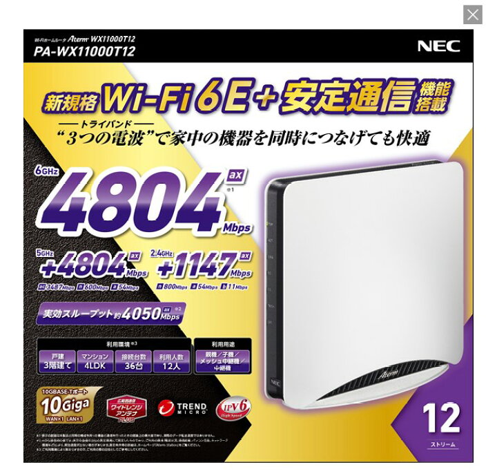 楽天市場】NEC Atrem Wi-Fi 6E(ax) 6GHz対応 4804＋4804＋1147Mbps 