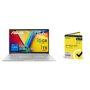 【セット商品】ASUS Vivobook X シリーズ ノートパソコン 15.6型 Core i7-13620H メモリ 16GB SSD 1TB Windows11 WPS Office付き 日本語キーボード X1502VA-I7H161SIRAD + ノートン360プレミアム/ノートン アンチトラッ