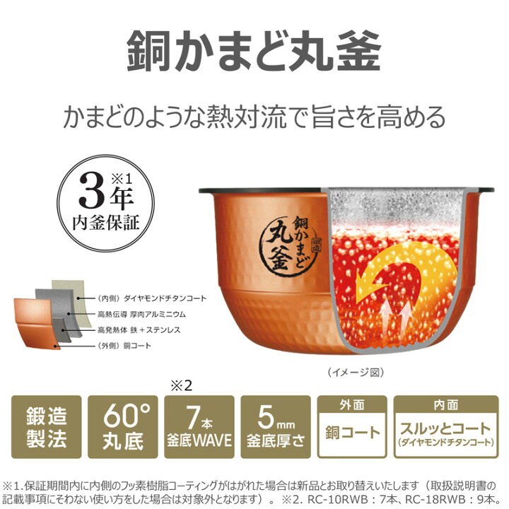 楽天市場】東芝 真空IH炊飯器 炎匠炊き 銅かまど丸釜 1升炊き RC-18RWB 
