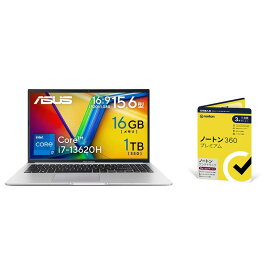 【セット商品】ASUS Vivobook X シリーズ ノートパソコン 15.6型 Core i7-13620H メモリ 16GB SSD 1TB Windows11 WPS Office付き 日本語キーボード X1502VA-I7H161SIRAD ＋ ノートン360プレミアム/ノートン アンチトラック 同時購入版 3年5台版