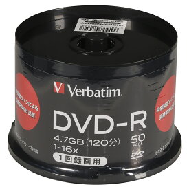 Verbatim バーベイタム DVD-R 1回録画用 片面1層 4.7GB 120分 1-16倍速 50枚 スピンドル インクジェットプリンタ対応 ワイドプリント対応 VHR12JP50SV1TY