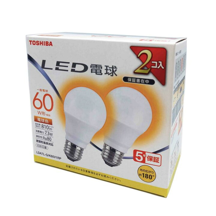 楽天市場】東芝 LDA7L-G/K60V1RP LED電球 広配光 電球色 60W形相当 