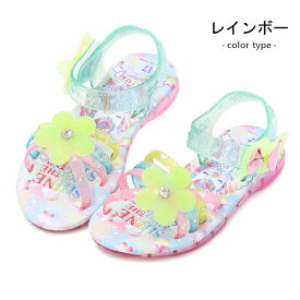 サンダル キッズ 女の子 光る靴 ミュール スポーツサンダル キッズサンダル フラッシュサンダル ラメ リボン マジック 軽量 DOUBLE STAR 4964